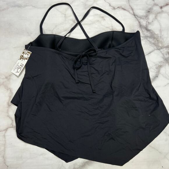 Becca ETC Asymmetrical Wrap Tankini Top Size 3X (22-24) Black New Swim - Picture 4 of 5